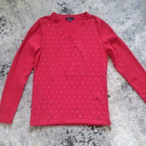 Tommy Hilfiger Red Pullover V-Neck Sweater Woman's Medium New Without Tags